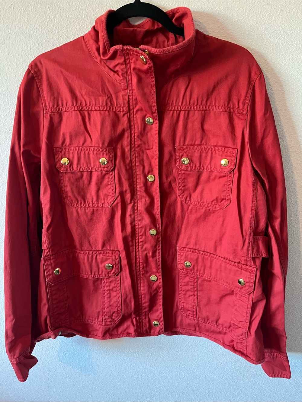 J. Crew Red Utility Field Jacket with Gold-Tone Snaps
